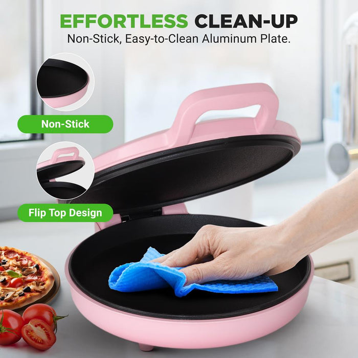 Countertop Pizza Maker, Quick 12" Pizzas, Non-Stick, Pink