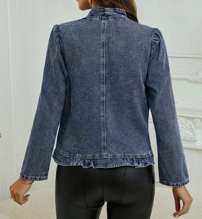 Crop Open Ruffle Denim Jacket
