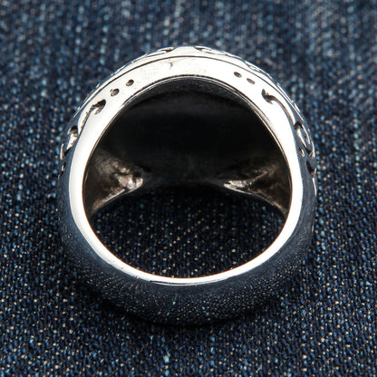Back inside view of the silver eyeball ring revealing the hollow band interior and polished domed underside