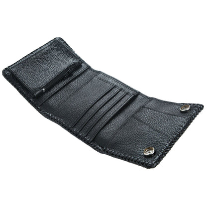 Open view of the tri-fold snake skin wallet showing card slots, bill compartment, and zipper pocket.