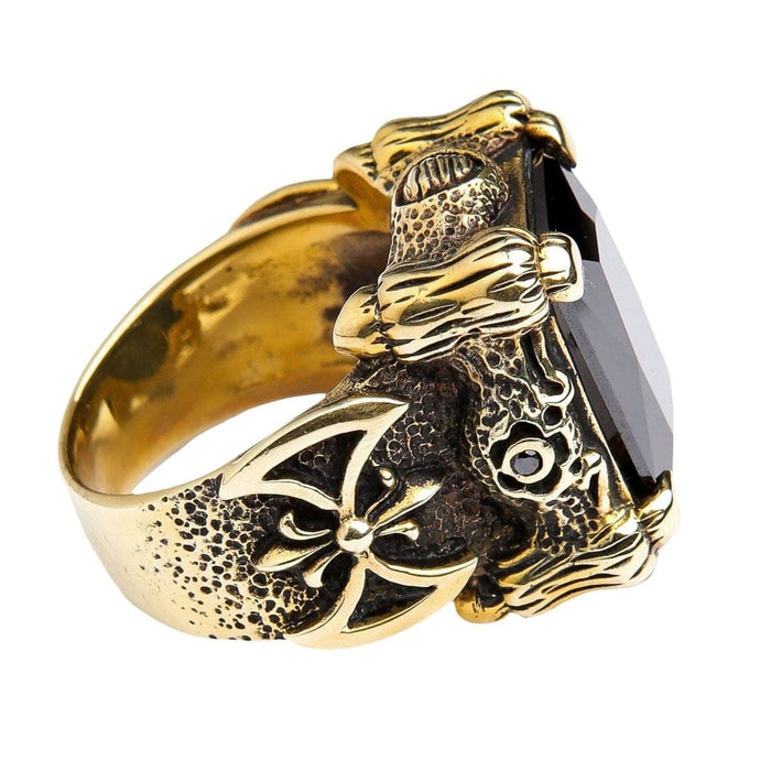 Dragon Symbolism Brass Ring with Black Onyx