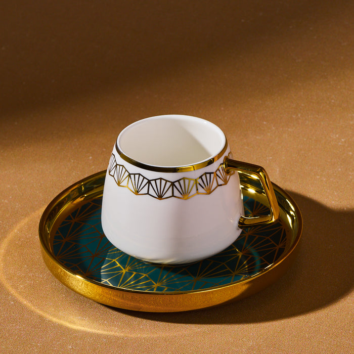Ensemble de 12 Pièces Karaca Verde en Porcelaine – Tasses à Espresso Café Turc pour 6 Personnes, 100 ml, Multicolore