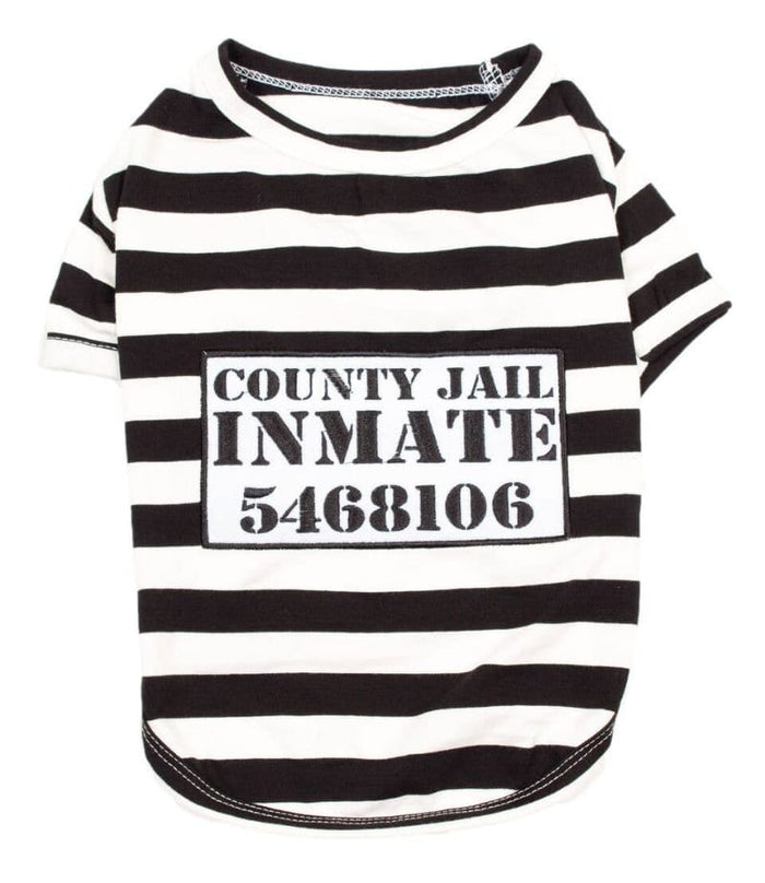 Parisian Pet® Tee's MD Furry Inmate Black & White Striped Funny Costume Dog T-Shirt