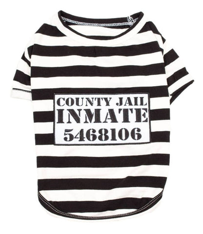 Parisian Pet® Tee's MD Furry Inmate Black & White Striped Funny Costume Dog T-Shirt