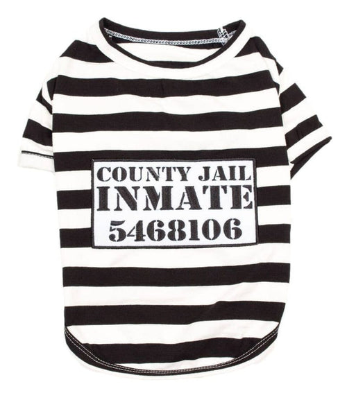 Parisian Pet® Tee's MD Furry Inmate Black & White Striped Funny Costume Dog T-Shirt