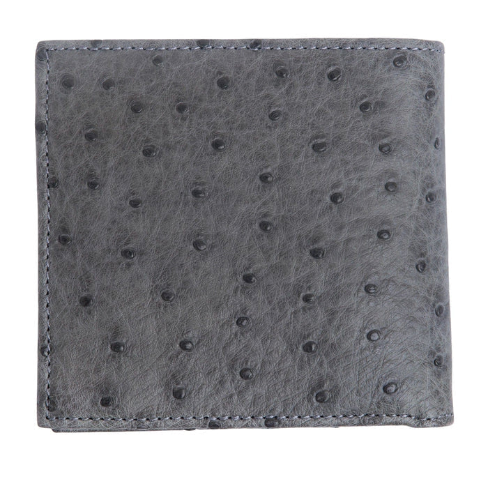 back side of grey ostrich wallet