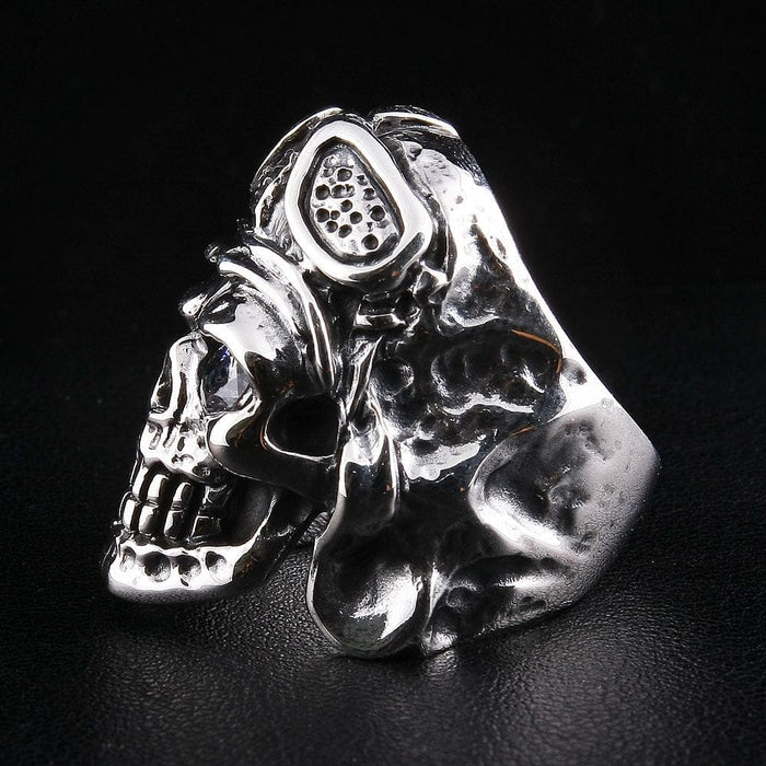 An ace pilot-style skull ring in solid sterling silver, a powerful symbol of courage, adventure, and history.