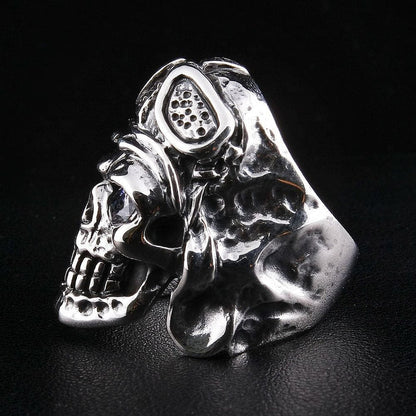 An ace pilot-style skull ring in solid sterling silver, a powerful symbol of courage, adventure, and history.
