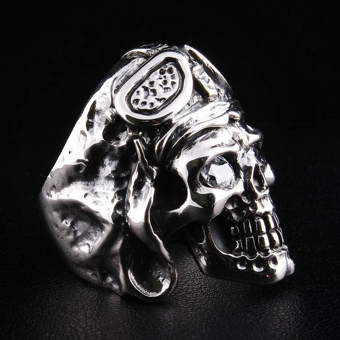 A heavy 28-gram biker ring featuring a detailed and historically inspired German aviator skull design.