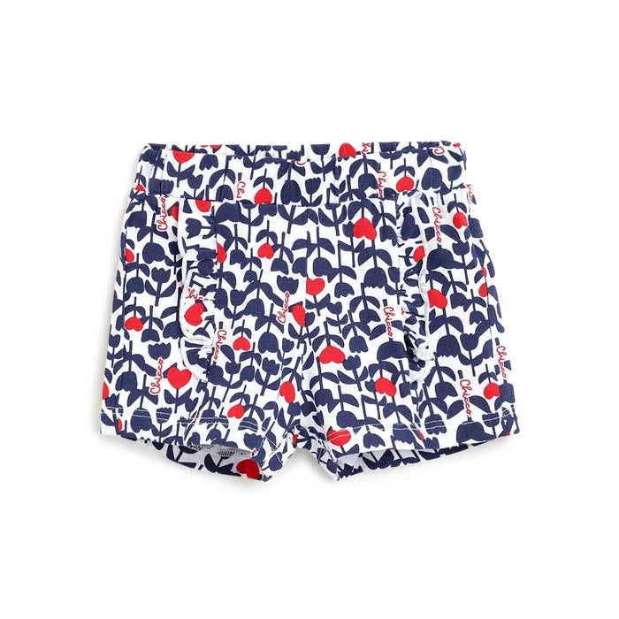 Girls Blue Floral Printed Shorts