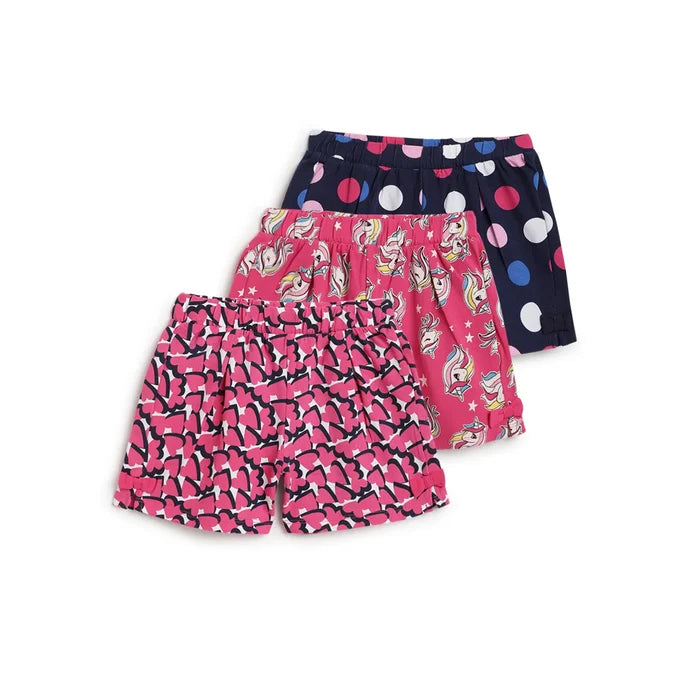 Girls Pack Of 3 Printed Cotton Shorts