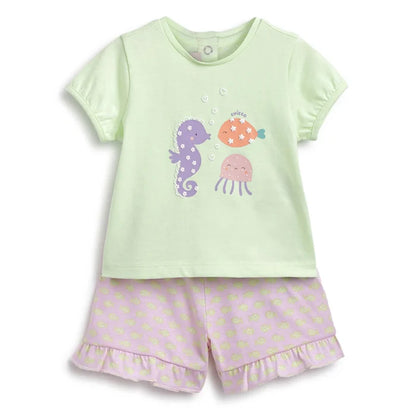 Girls Printed Cotton T-Shirt With Shorts
