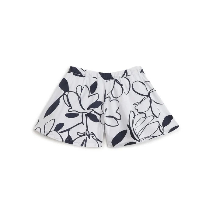 Girls White & Blue Floral Printed Shorts