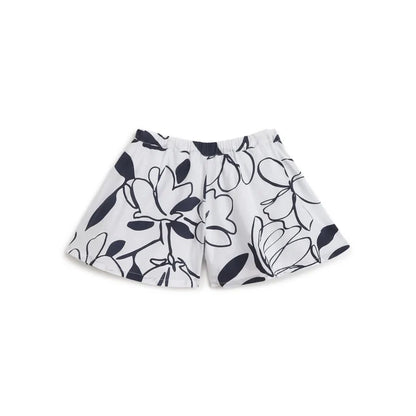 Girls White & Blue Floral Printed Shorts