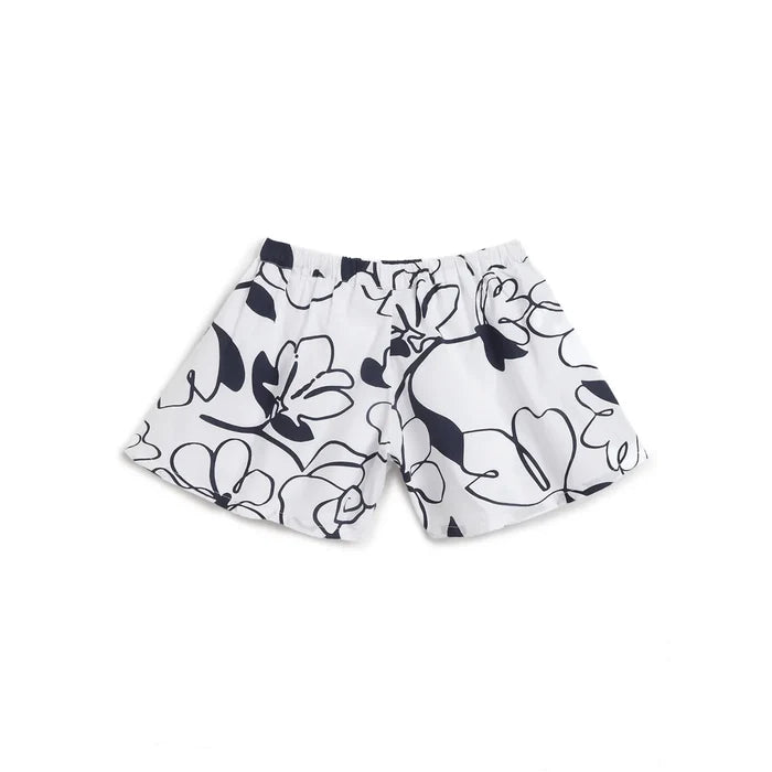 Girls White & Blue Floral Printed Shorts