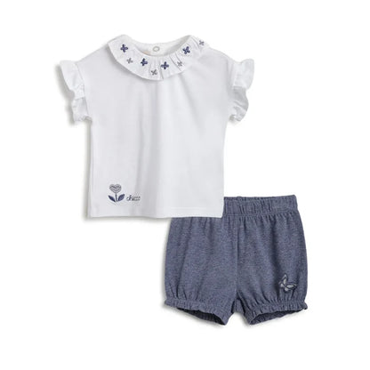 Girls White Embroidered T-Shirt with Shorts