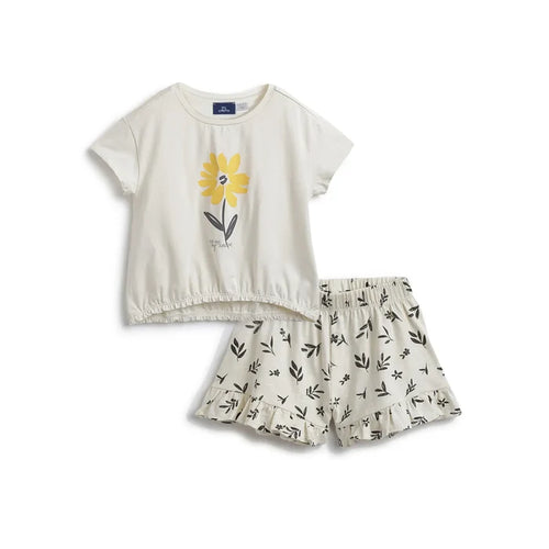Girls White Printed T-Shirt With Shorts