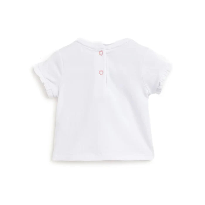 Girls White Printed T-shirt with Shorts
