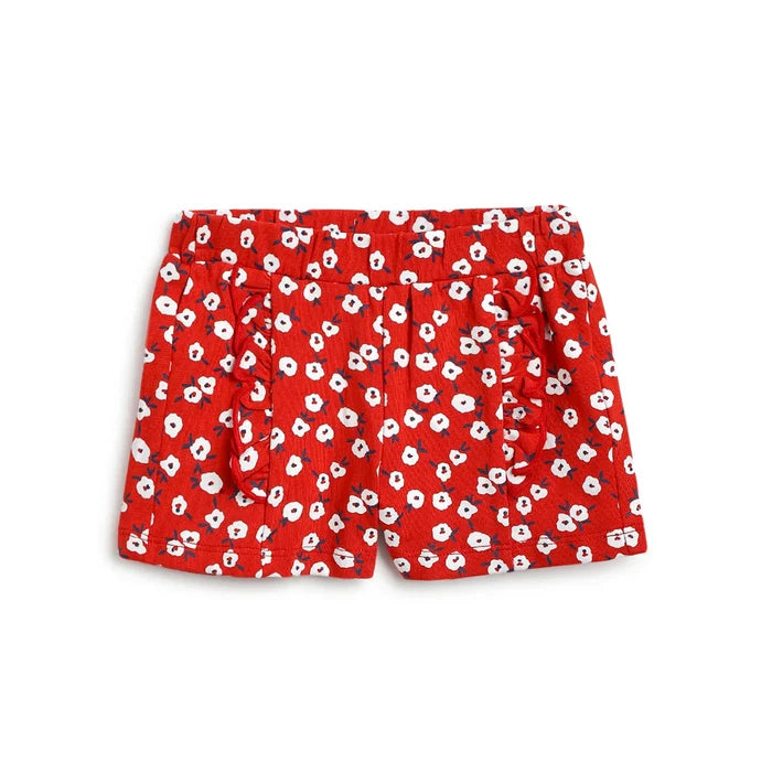 Girls White & Red Printed T-Shirt With Shorts