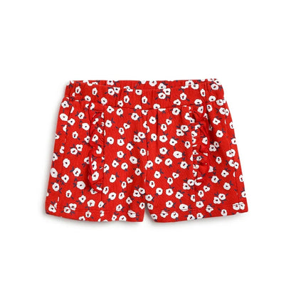 Girls White & Red Printed T-Shirt With Shorts