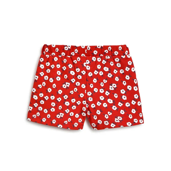 Girls White & Red Printed T-Shirt With Shorts