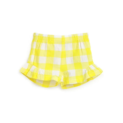 Girls Yellow Checked Shorts