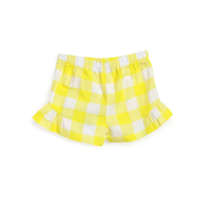 Girls Yellow Checked Shorts