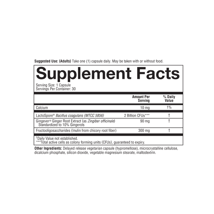 GSPC.00080 Youtheory GLP-1 Support 2x Action Probiotic 30 Capsules Nutrition Facts Panel