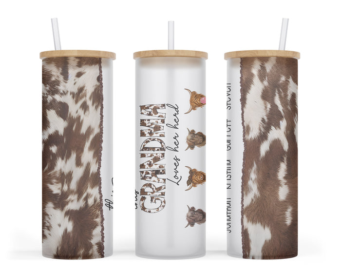 Grandma Loves Her Herd | Personalized 25 oz Glass Tumbler