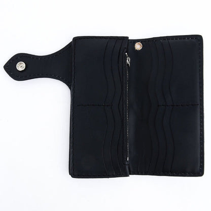 Open view showing 10 card slots and zipper pocket of the leather wallet
