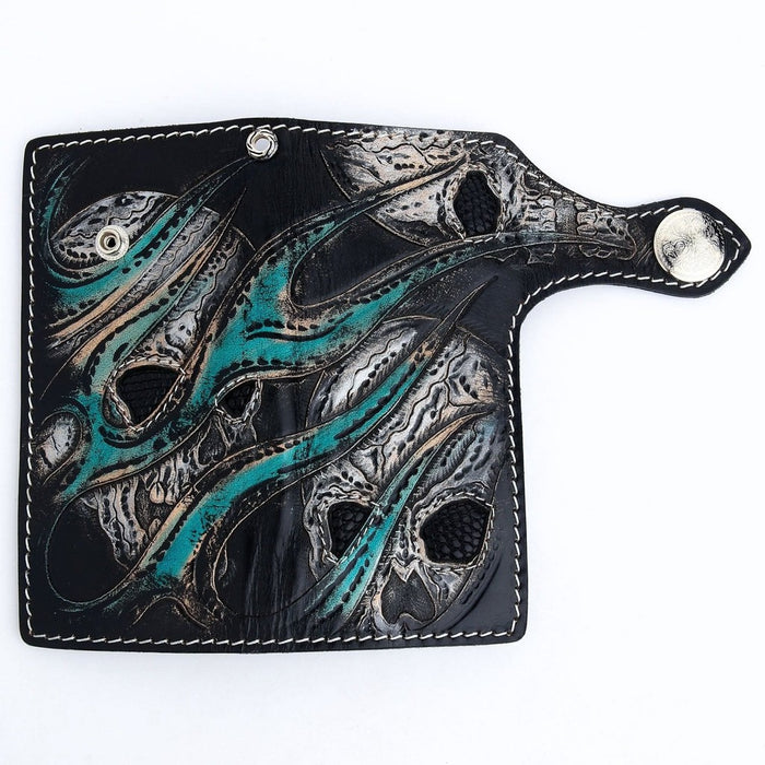Fully open view of the Green Devil wallet displaying exterior artwork