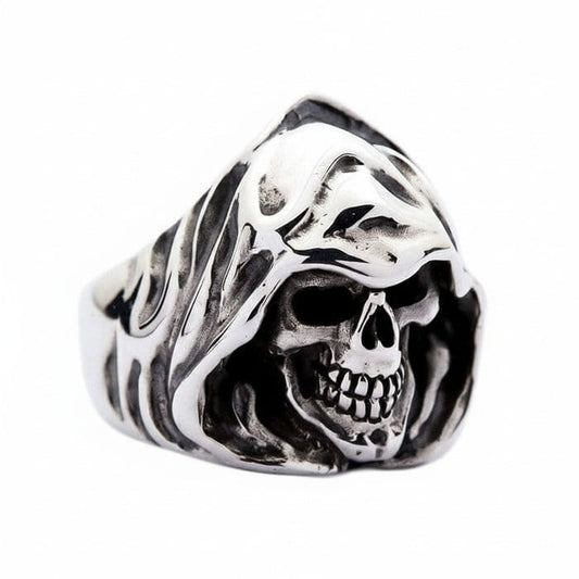 A side profile of the men's Death Angel ring, showing the flowing lines of the shroud.
