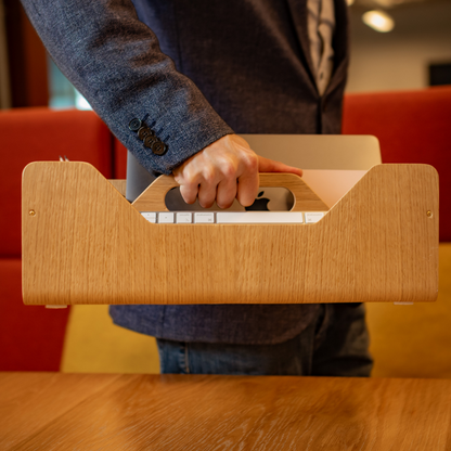 Gustav Dot XL oak wood desk organizer – front view on white background