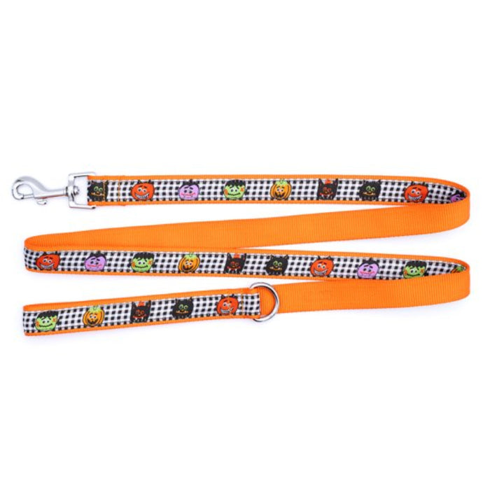 Halloween Monster Mash Checker & Orange Dog Leash - Large