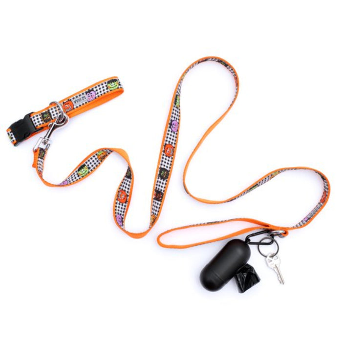 Halloween Monster Mash Checker & Orange Dog Leash - Large