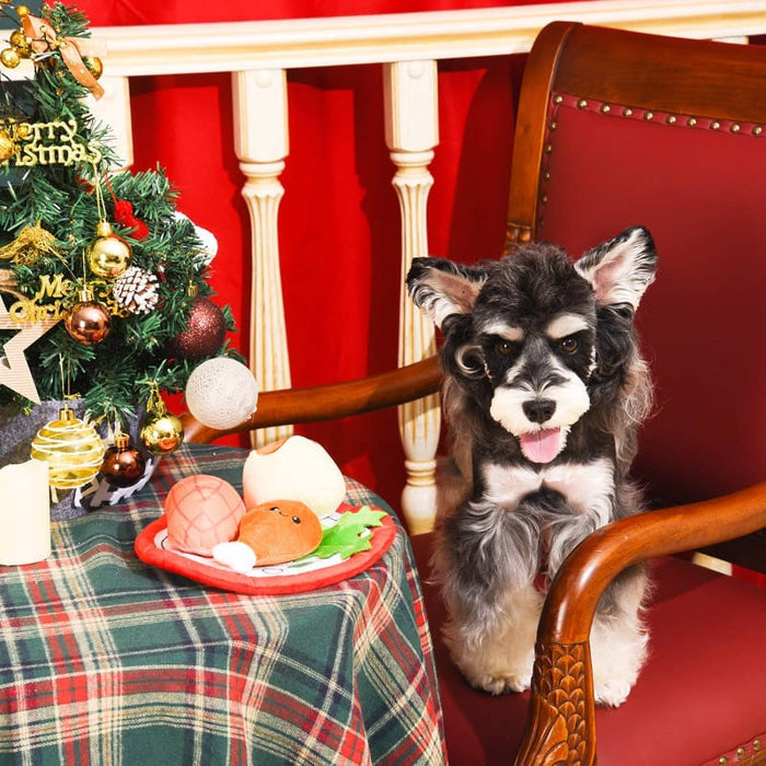 Hugsmart Products Inc dog toys Happy Woofmas Christmas Dinner Interactive Plush Dog Toy Set - 4 Pc