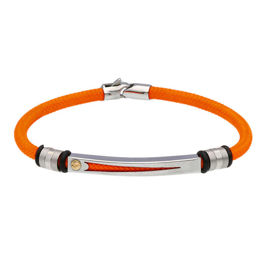 Herrenarmband Edelstahl & Gold/Gummi/Baumwolle - Blau/Orange