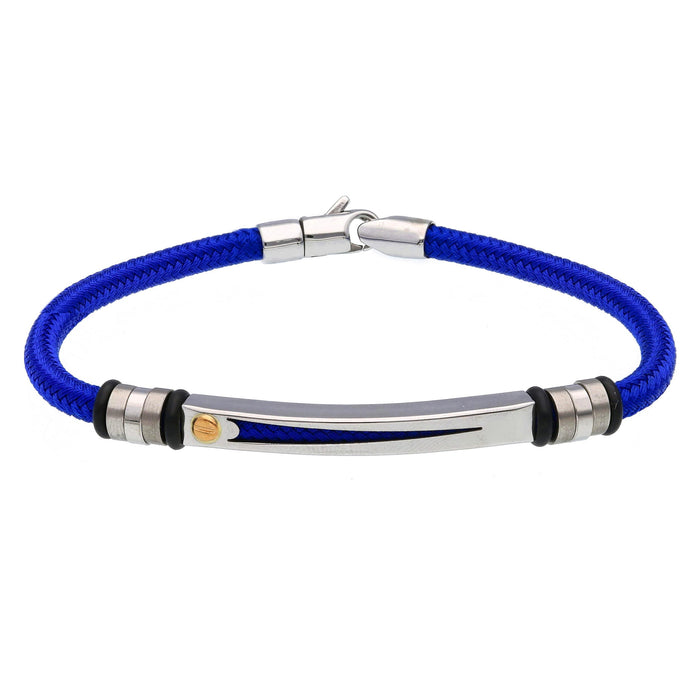 Herrenarmband Edelstahl & Gold/Gummi/Baumwolle - Blau/Orange
