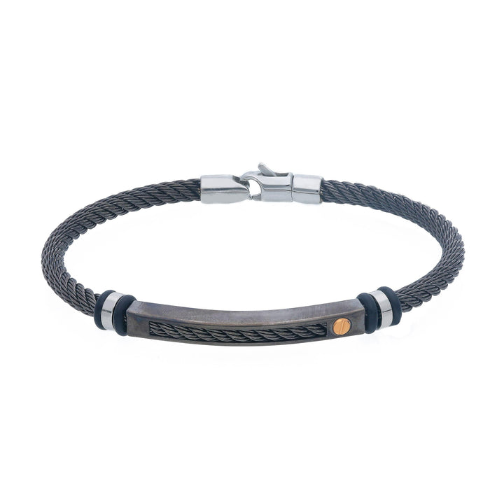 Herrenarmband Edelstahl+750/18K Gold/Gummi/Baumwolle Schwarz - 237251