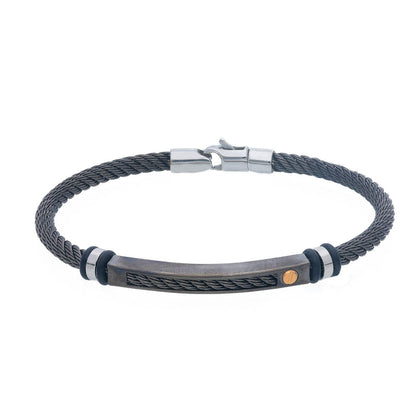 Herrenarmband Edelstahl+750/18K Gold/Gummi/Baumwolle Schwarz - 237251