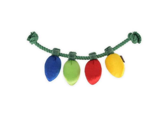 Play Pet Brands dog toys Home for the Holidays Twinkly Tugger Christmas Lights Plush Squeak Dog Toy