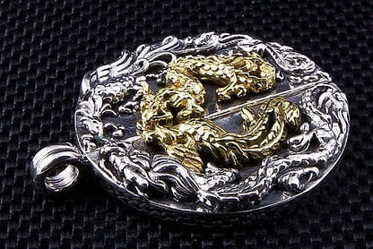 Sterling Silver Japanese Phoenix Dragon Pendant-Bikerringshop