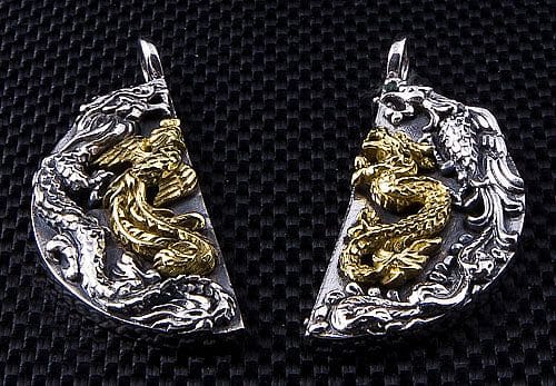 Sterling Silver Japanese Phoenix Dragon Pendant-Bikerringshop