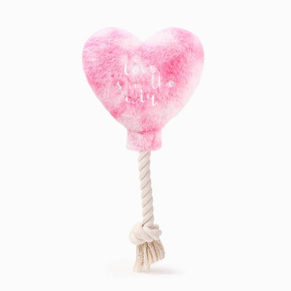 Hugsmart Products Inc dog toys Love is in the air Pink Heart Rope Tug Plush Squeak Dog Toy