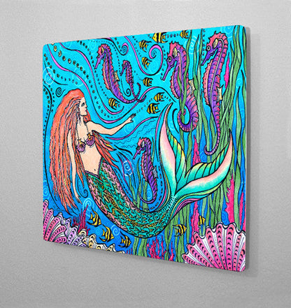 Mermaid and Seahorses Aluminum Wall Art