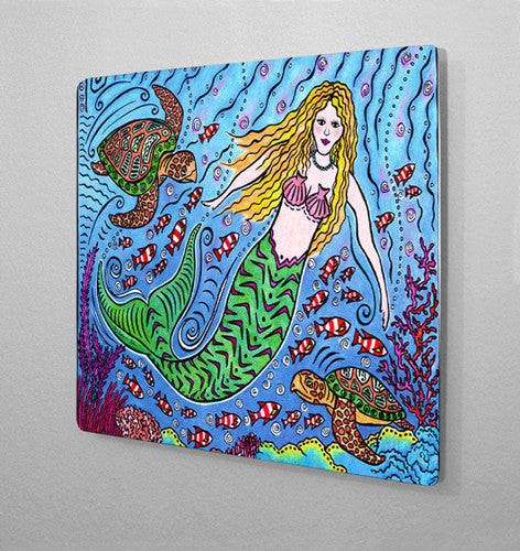 Mermaid and Turtles Aluminum Wall Art