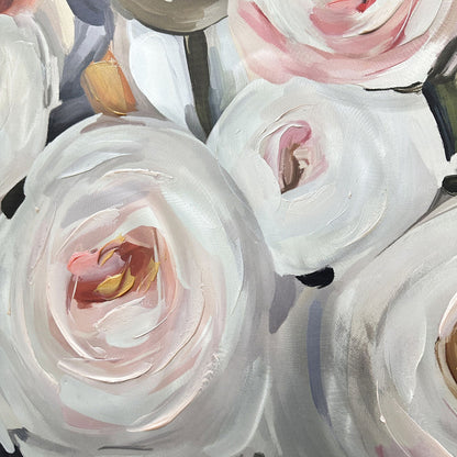 Metallic Rose Bouquet Framed Textured Print 120x60cm