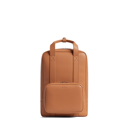 Saddle Tan (Vegan Leather) Scaled | Front view of Metro Backpack Saddle Tan