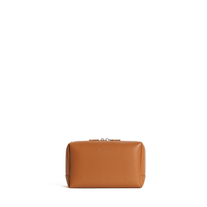 Large / Saddle Tan (Vegan Leather) Scaled | Front view of Metro Toiletry Case Large in Saddle Tan
