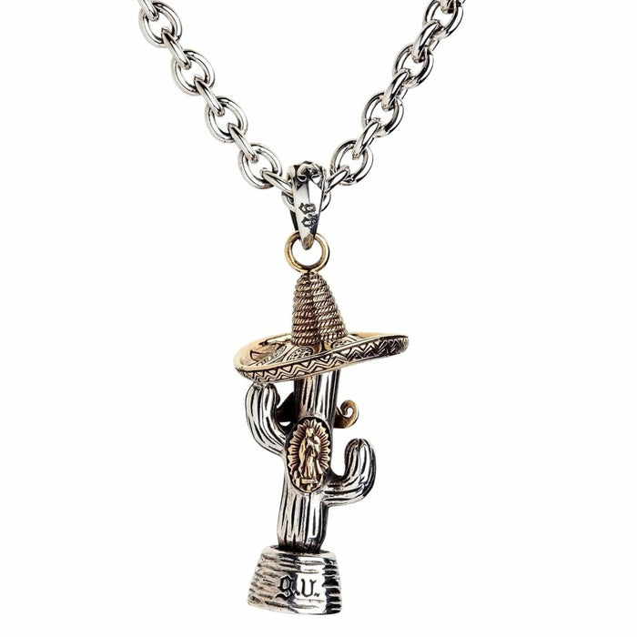 Mexican cactus and Guadalupe pendant on sterling silver chain necklace